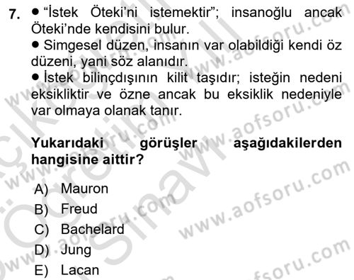 Eleştiri Kuramları Dersi 2024 - 2025 Yılı Yaz Okulu Sınav Soruları 7. Soru