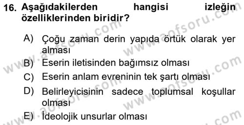 Eleştiri Kuramları Dersi 2025 - 2026 Yılı (Vize) Ara Sınav Soruları 16. Soru
