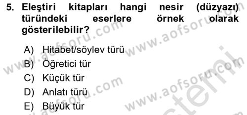 Eleştiri Kuramları Dersi 2025 - 2026 Yılı (Vize) Ara Sınav Soruları 5. Soru