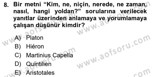 Eleştiri Kuramları Dersi 2025 - 2026 Yılı (Vize) Ara Sınav Soruları 8. Soru
