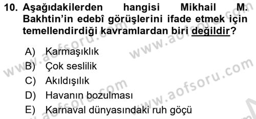 Eleştiri Kuramları Dersi 2025 - 2026 Yılı (Final) Dönem Sonu Sınav Soruları 10. Soru