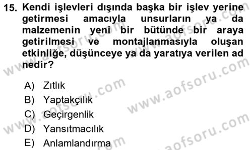 Eleştiri Kuramları Dersi 2025 - 2026 Yılı (Final) Dönem Sonu Sınav Soruları 15. Soru