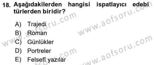 Eleştiri Kuramları Dersi 2025 - 2026 Yılı (Final) Dönem Sonu Sınav Soruları 18. Soru
