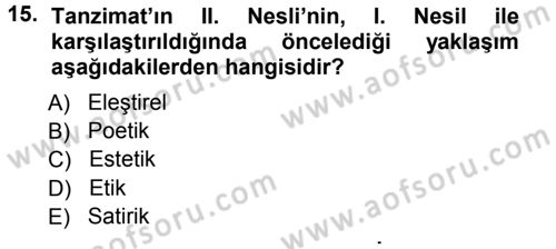 Eleştiri Tarihi Dersi 2012 - 2013 Yılı (Vize) Ara Sınavı 15. Soru