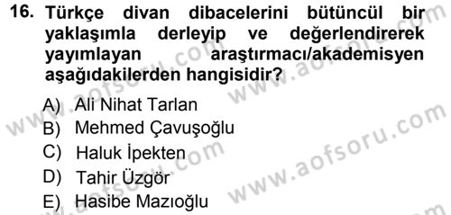 Eleştiri Tarihi Dersi Ara Sınavı Deneme Sınav Soruları 16. Soru