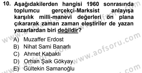 Eleştiri Tarihi Dersi 2012 - 2013 Yılı (Final) Dönem Sonu Sınav Soruları 10. Soru