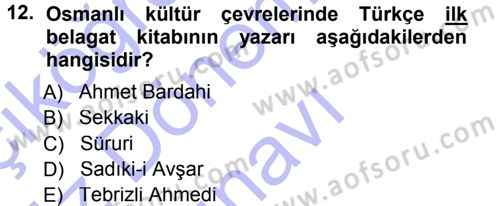 Eleştiri Tarihi Dersi 2012 - 2013 Yılı (Final) Dönem Sonu Sınav Soruları 12. Soru