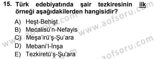 Eleştiri Tarihi Dersi 2012 - 2013 Yılı (Final) Dönem Sonu Sınav Soruları 15. Soru