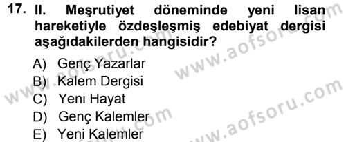 Eleştiri Tarihi Dersi 2012 - 2013 Yılı (Final) Dönem Sonu Sınav Soruları 17. Soru