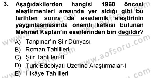 Eleştiri Tarihi Dersi 2012 - 2013 Yılı (Final) Dönem Sonu Sınav Soruları 3. Soru