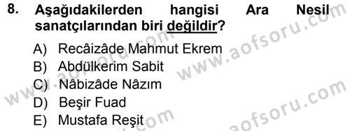 Eleştiri Tarihi Dersi 2012 - 2013 Yılı (Final) Dönem Sonu Sınav Soruları 8. Soru