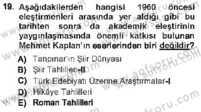 Eleştiri Tarihi Dersi 2012 - 2013 Yılı Tek Ders Sınav Soruları 19. Soru
