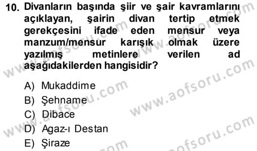 Eleştiri Tarihi Dersi 2013 - 2014 Yılı (Vize) Ara Sınav Soruları 10. Soru