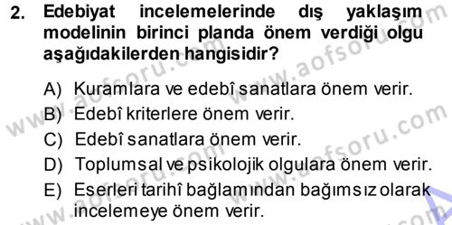 Eleştiri Tarihi Dersi Ara Sınavı Deneme Sınav Soruları 2. Soru