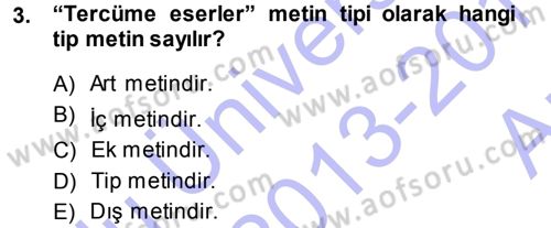 Eleştiri Tarihi Dersi Ara Sınavı Deneme Sınav Soruları 3. Soru