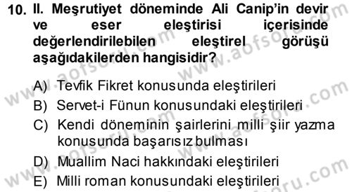 Eleştiri Tarihi Dersi 2013 - 2014 Yılı (Final) Dönem Sonu Sınav Soruları 10. Soru