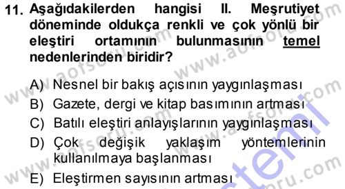 Eleştiri Tarihi Dersi 2013 - 2014 Yılı (Final) Dönem Sonu Sınav Soruları 11. Soru