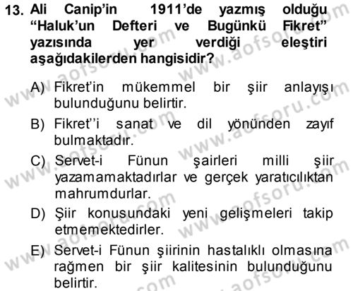 Eleştiri Tarihi Dersi 2013 - 2014 Yılı (Final) Dönem Sonu Sınav Soruları 13. Soru