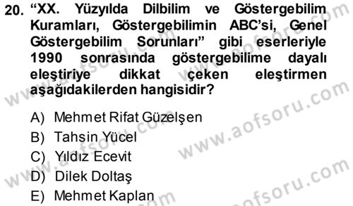 Eleştiri Tarihi Dersi 2013 - 2014 Yılı (Final) Dönem Sonu Sınav Soruları 20. Soru