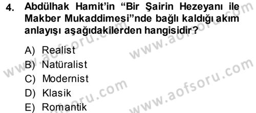Eleştiri Tarihi Dersi 2013 - 2014 Yılı (Final) Dönem Sonu Sınav Soruları 4. Soru
