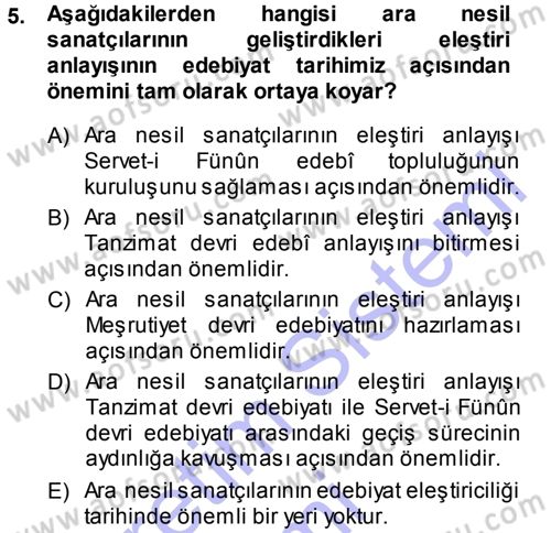 Eleştiri Tarihi Dersi 2013 - 2014 Yılı (Final) Dönem Sonu Sınav Soruları 5. Soru