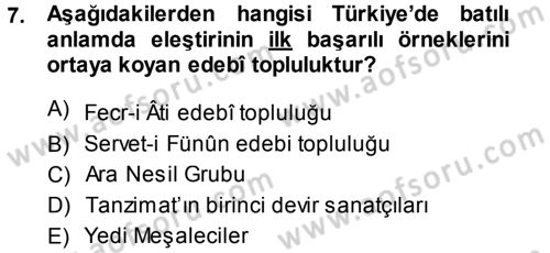 Eleştiri Tarihi Dersi 2013 - 2014 Yılı (Final) Dönem Sonu Sınav Soruları 7. Soru