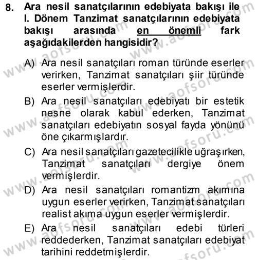Eleştiri Tarihi Dersi 2013 - 2014 Yılı (Final) Dönem Sonu Sınav Soruları 8. Soru