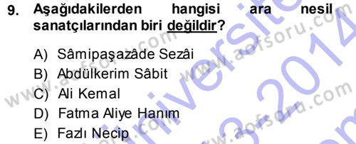 Eleştiri Tarihi Dersi 2013 - 2014 Yılı (Final) Dönem Sonu Sınavı 9. Soru