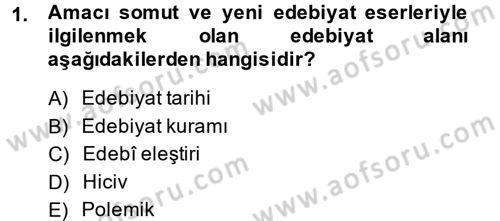 Eleştiri Tarihi Dersi 2014 - 2015 Yılı (Vize) Ara Sınav Soruları 1. Soru