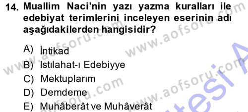 Eleştiri Tarihi Dersi 2014 - 2015 Yılı (Vize) Ara Sınav Soruları 14. Soru