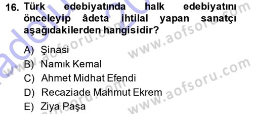Eleştiri Tarihi Dersi 2014 - 2015 Yılı (Vize) Ara Sınav Soruları 16. Soru