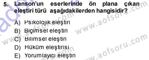 Eleştiri Tarihi Dersi 2014 - 2015 Yılı (Vize) Ara Sınav Soruları 5. Soru