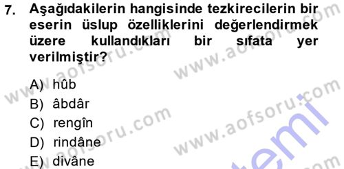 Eleştiri Tarihi Dersi 2014 - 2015 Yılı (Vize) Ara Sınav Soruları 7. Soru