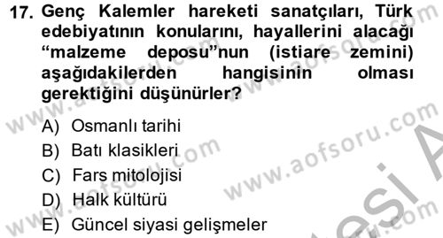 Eleştiri Tarihi Dersi 2014 - 2015 Yılı (Final) Dönem Sonu Sınav Soruları 17. Soru