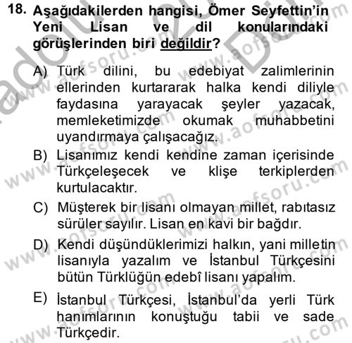 Eleştiri Tarihi Dersi 2014 - 2015 Yılı (Final) Dönem Sonu Sınav Soruları 18. Soru