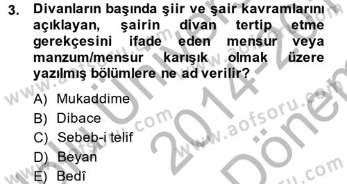 Eleştiri Tarihi Dersi 2014 - 2015 Yılı (Final) Dönem Sonu Sınavı 3. Soru