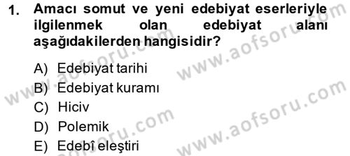 Eleştiri Tarihi Dersi 2014 - 2015 Yılı Tek Ders Sınav Soruları 1. Soru