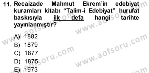 Eleştiri Tarihi Dersi 2014 - 2015 Yılı Tek Ders Sınav Soruları 11. Soru