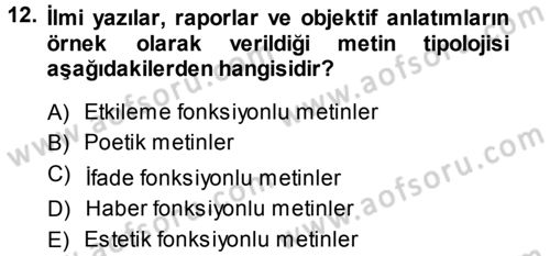 Eleştiri Tarihi Dersi 2014 - 2015 Yılı Tek Ders Sınav Soruları 12. Soru