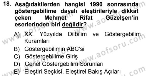 Eleştiri Tarihi Dersi 2014 - 2015 Yılı Tek Ders Sınav Soruları 18. Soru