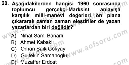 Eleştiri Tarihi Dersi 2014 - 2015 Yılı Tek Ders Sınav Soruları 20. Soru