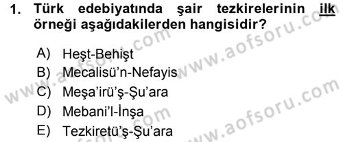 Eleştiri Tarihi Dersi Ara Sınavı Deneme Sınav Soruları 1. Soru