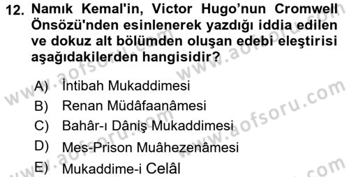 Eleştiri Tarihi Dersi 2015 - 2016 Yılı (Final) Dönem Sonu Sınav Soruları 12. Soru