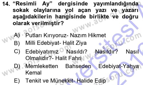 Eleştiri Tarihi Dersi 2015 - 2016 Yılı (Final) Dönem Sonu Sınav Soruları 14. Soru