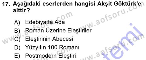 Eleştiri Tarihi Dersi 2015 - 2016 Yılı (Final) Dönem Sonu Sınav Soruları 17. Soru