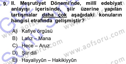 Eleştiri Tarihi Dersi 2015 - 2016 Yılı (Final) Dönem Sonu Sınav Soruları 9. Soru