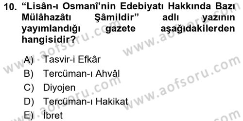 Eleştiri Tarihi Dersi 2015 - 2016 Yılı Tek Ders Sınav Soruları 10. Soru
