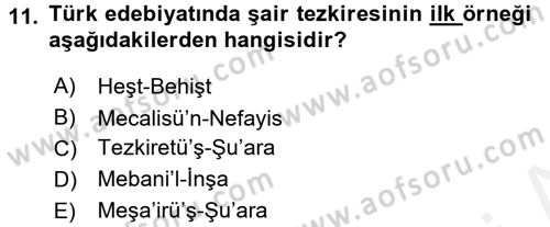 Eleştiri Tarihi Dersi 2015 - 2016 Yılı Tek Ders Sınav Soruları 11. Soru
