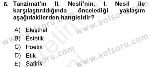 Eleştiri Tarihi Dersi 2015 - 2016 Yılı Tek Ders Sınav Soruları 6. Soru