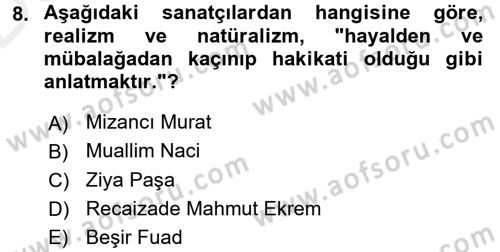Eleştiri Tarihi Dersi 2015 - 2016 Yılı Tek Ders Sınav Soruları 8. Soru